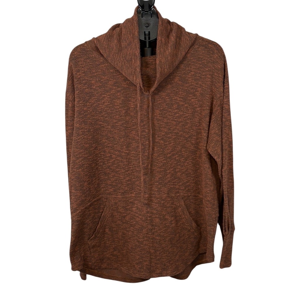prAna Womens XL Brown Marled Organic Cotton Blend Hooded Pullover Sweater Knit